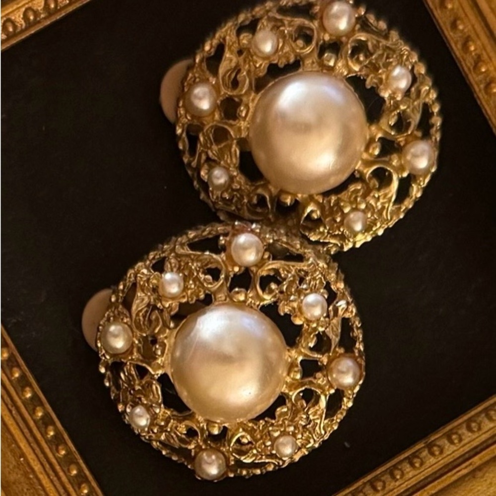 VTG Selro Selini Victorian Revival Filligree Pearl Earrings